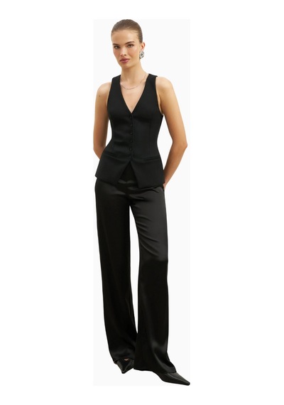 Because Of Alice Tailored V - Neck Hourglass Waistcoat V Yaka Kadın Yelek Siyah