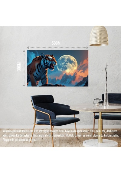 Sinirli Kaplan Sisli Dağda Uhrevi Atmosfer Bilimkurgu İllüstrasyonu 02 Çerçevesiz 50x30 Cm Pvc Tablo