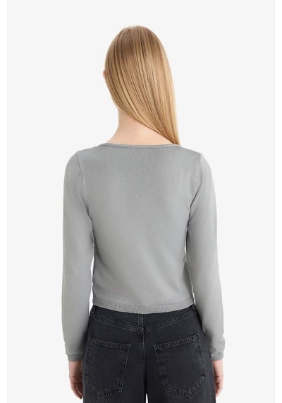 DeFacto Coool Slim Fit Dar Kesim Bisiklet Yaka Triko Kazak E7513AX25SPGR394 Gri