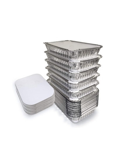 Şeylişeyler - Alüminyum Dikdörtgen Sütlaç Ve Yemek Kabı 750 Gr + Kapaklı Set - 20x12 Cm 787/l 100 Adet