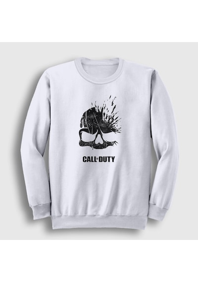 Presmono Unisex Skull Call Of Duty Sweatshirt Beyaz