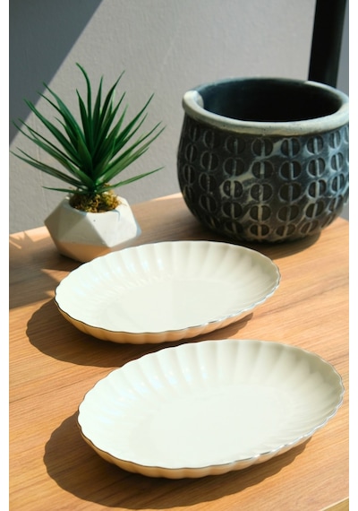 Kütahya Porselen Bone Luz Platin File Kayık Tabak 27x19cm Bnlzf28ky220 2 Li Krem