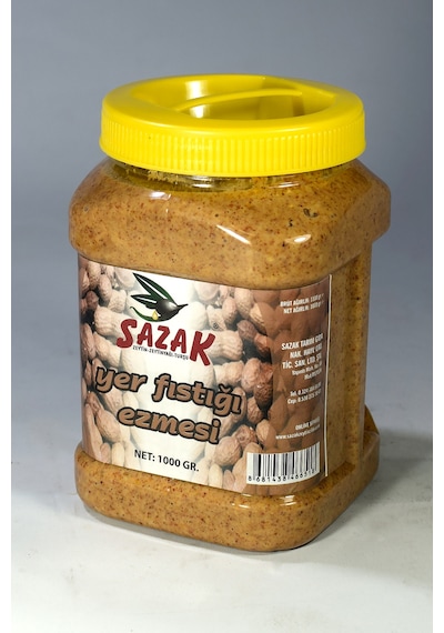 Sazak Şekersiz %100 Doğal Katkısız Fıstık Parçacıklı Fıstık Ezmesi 1 KG