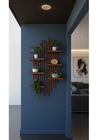 Ahşap Dekoratif Duvar Rafı - 120x60 Cm Modern Çıtalı Çiçeklik Bordo