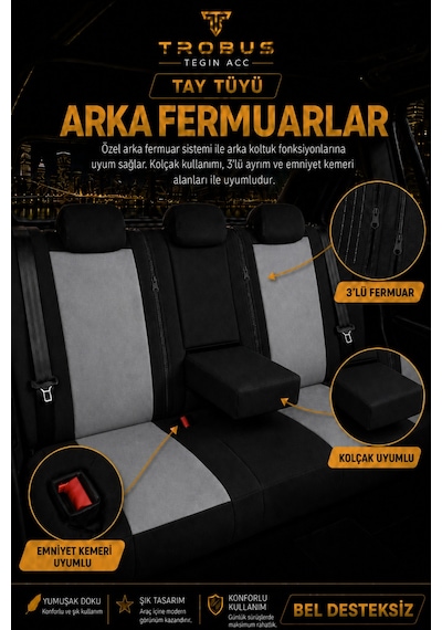 Hyundai Elantra 2011 Sonrası Uyumlu Nergis Serisi Gri Siyah Ortopedik Tay Tüyü Koltuk Kılıfı