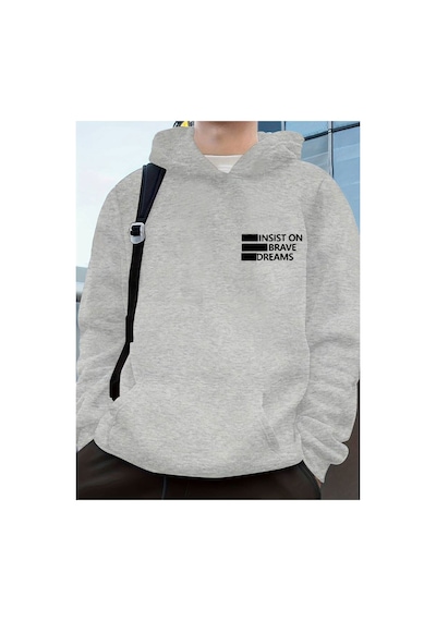 Medinenur Dreams Yazı Baskılı Kapüşonlu Sweatshirt Gri