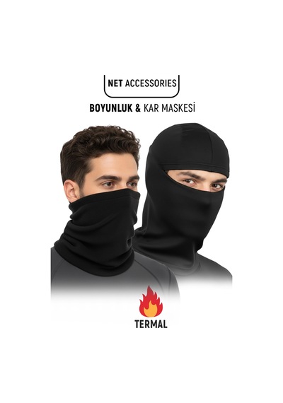 Neler Geldi Neler 2'li Set Siyah Polar Boyunluk Ve Polar Kar Maskesi Unisex Kışlık Polar Termal Soğuk Hava Koruyucu