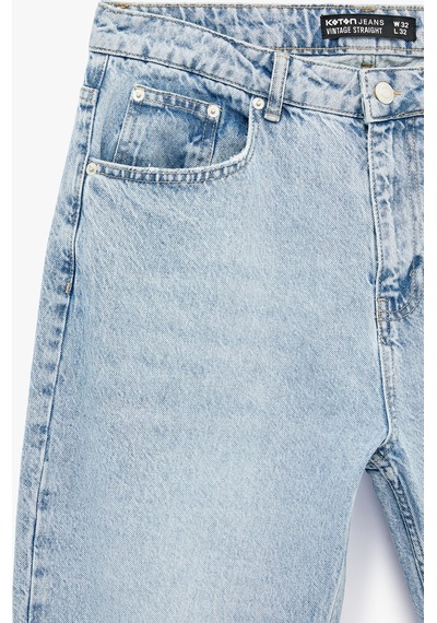 Koton Pamuklu Normal Bel Vintage Straight Fit Jean Pantolon Açık İndigo 6sam40319nd