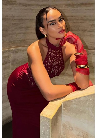 Poliana Dantel Gece Elbisesi - Bordo Bordo