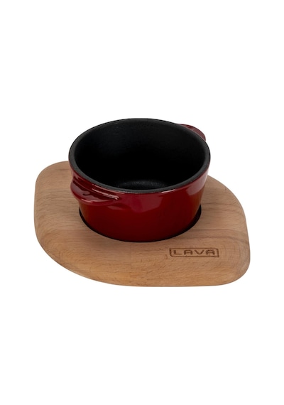 Lava Döküm Yuvarlak Sufle / Sos Kabı Ve Ahşap Altlığı. Çap Ø 8cm.-bordo Bordo - Siyah
