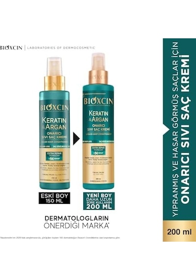Keratin & Argan Onarıcı Sıvı Saç Bakım Kremi 200 Ml - Yıpranmış Ve Hassas Saçlar