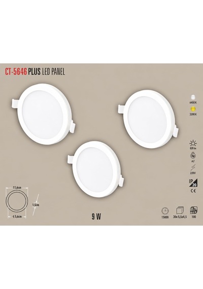 Ct-5646 9w Ayarlanabilir Slim Led Panel Spot Sıva Altı Armatür 6400k Çok Renkli