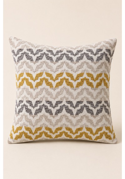 Fuly Consept Rhythmweave Honey Hardal Krem Gri Dokulu Görünümlü Modern Zigzag Kırlent Kılıfı Çok Renkli