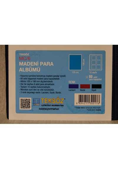 Teksöz Madeni Para Albümü Kapamalı 60 Adetlik Lacivert