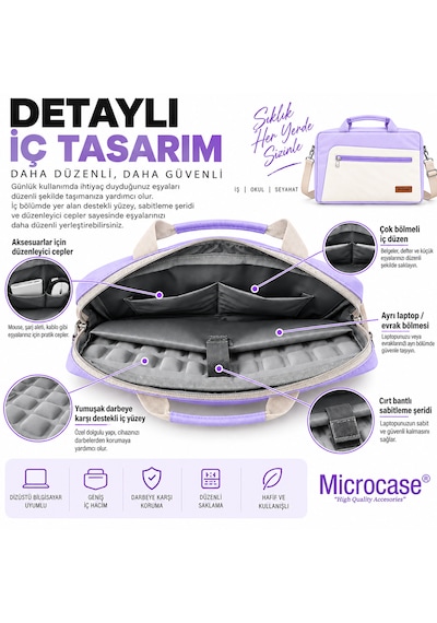 Microcase Lenovo Tab Plus Tb351fu İle Uyumlu 4in1 Set Tablet Çanta + Bluetooth Klavye + Mouse + Tablet Standı Taşıma Çantası Krem Lila - Siyah Al5920