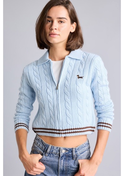 Defacto Regular Fit Polo Yaka Saç Örgü Fermuarlı Hırka H2148ax26aube455 Mavi-be455