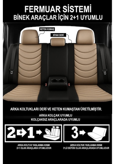 Panther Serisi Keten Kumaş Oto Koltuk Kılıfı Hyundai İ20-i30-accent-blue-era-getz Uyumlu Bej