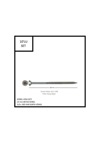 Dübel-vida Seti, Beyaz Dübel 14 Mm, 6,0x100 Yhb Sunta Vidası, 10 Adet
