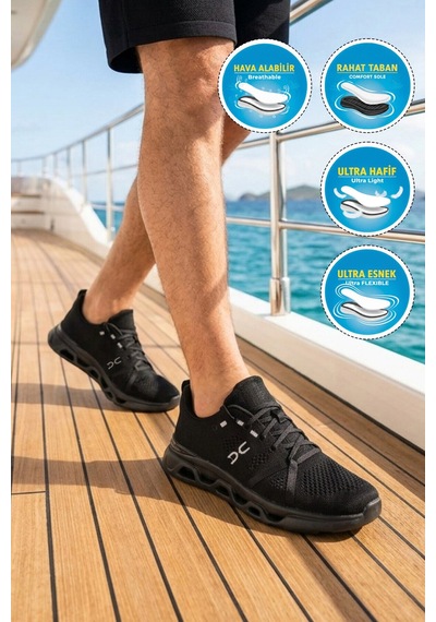 Walkway Siyah-siyah Fileli Hafif Esnek Erkek Spor Ayakkabı Vista 160 M