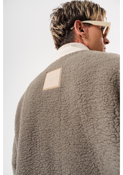 Respire Erkek Zip Oversize Teddy Ceket Koyu Yeşil