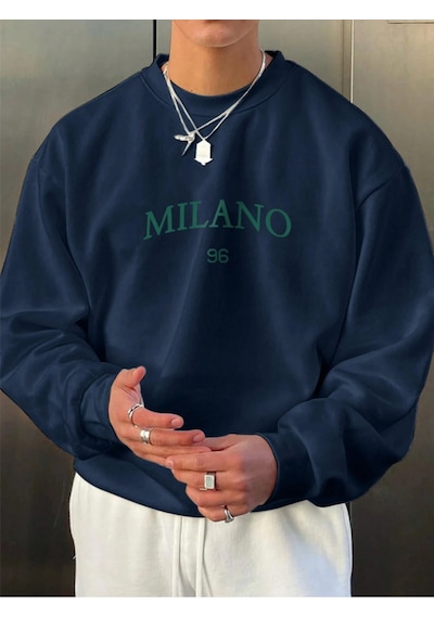Startmore Lacivert Unisex Kadın/erkek Detaylı Milano Özel Baskılı Renkli Oversize Bisiklet Yaka Pamuklu