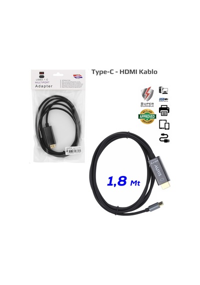 Auris Hdmc10 Type-c To Hdmı 4k 1.8m Ses Ve Görüntü Aktarım Kablosu
