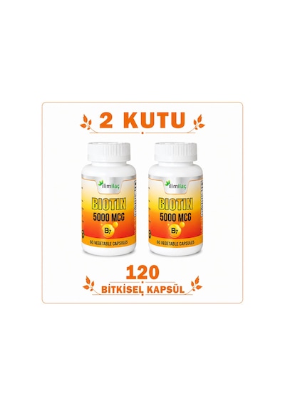 Biotin 5000 Mcg 2 Kutu 120 Bitkisel Kapsül Biotin Takviye Edici Gıda