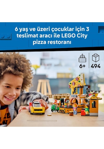 LEGO® City Araçlarla Pizza Dağıtım Deneyimi 60496 - 6 Yaş ve Üzeri Çocuklar için 4 Minifigür İçeren Oyuncak Yapım Seti (494 Parça)