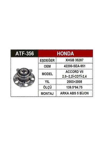 Atf 356 Honda Accord 03 08 Arka Poryalı Rulman Abslı Mga-72156
