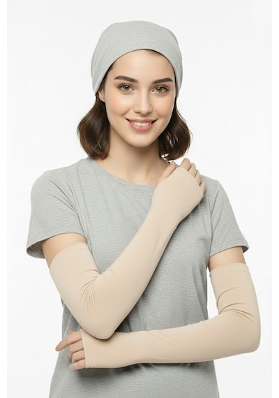 Sonbaharmoda Parmak Geçmeli Penye Esnek Likralı Kolluk 1 Çift Siyah Unisex Bej