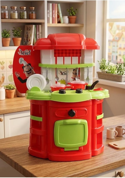 Minik Şefin Mutfağı 14 Parçalı Mutfak Aletli 72cm Eğitici Oyuncak Mutfak Seti 1