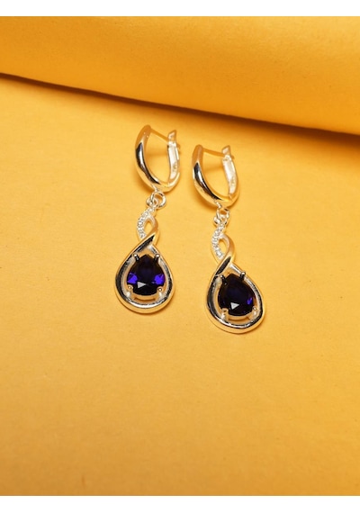 Brezza Lusso Jewelry 925 Ayar Su Damlası Safir Zirkon Taşlı Gümüş Küpe