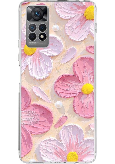 Redmi Note 11 Pro Uyumlu Pembe Beyaz Çiçekler Sulu Boya Baskılı Silikon Kılıf Renkli