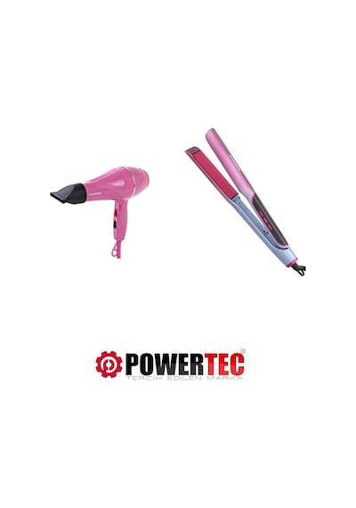 Powertec TR-501 Profesyonel Saç Kurutma Makines Pembe + TR-2830 Iontech Saç Düzleştirici