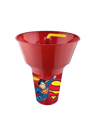 Supermn Lisanslı Cips Ve Mısır Kovalı Pipetli Bardak Açık Kırmızı