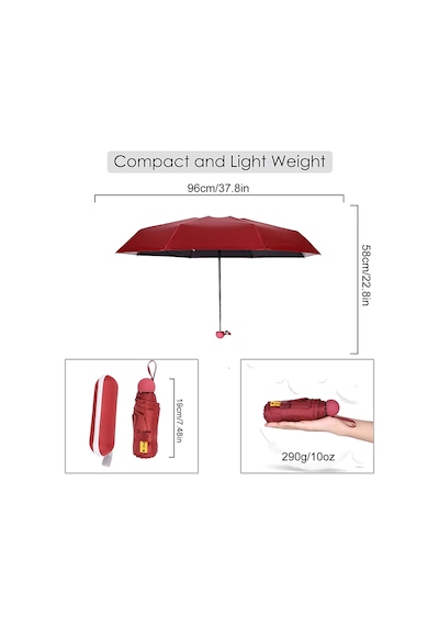 Eleven Markets Mini Cep Boy Lüx Şemsiye Uv Korumalı Bordo Mini Şemsiye Bordo