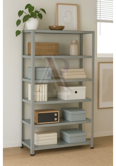 Çelik Raf 6 Katlı 43x75x200 Dekoratif Raf Sistemleri, Depo Rafı, Arşiv Rafı, Kiler Rafı Galvaniz