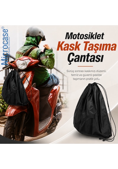 Microcase Motosiklet Scooter Bisiklet İçin Sırt Askılıklı Büzgülü Taşıma Saklama Amaçlı Kask Çantası Koruyucu Kese 47x42 Cm Al5688 Siyah