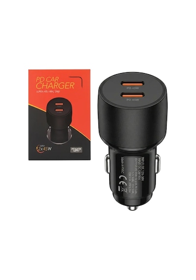 Powerway Cc45 Pd 2x45w Çift Type-c Çıkışlı Ultra Hızlı Araç Şarjı