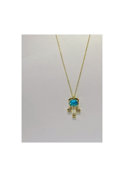 Mavi Taşlı Gold Kolye