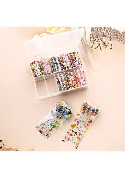 10lu Tırnak Süsleme Folyosu Çizgi Karakter Dizayn Nail Art Transfer Folyo