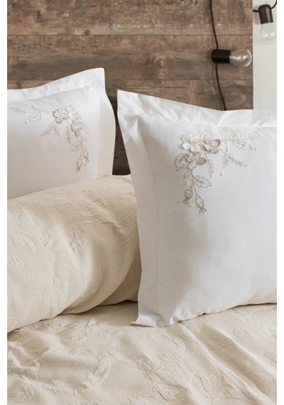Şaheser Home Collection Yatak Örtüsü Seti Çift Kişilik Derek Bej Renkli