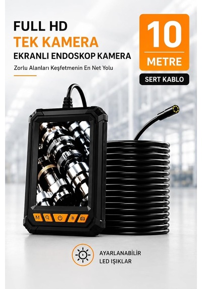 Ayrex 10 Metre Tek Kameralı Endoskop Kamera 1080p Hd Led Aydınlatmalı Sert Kablolu Yeni
