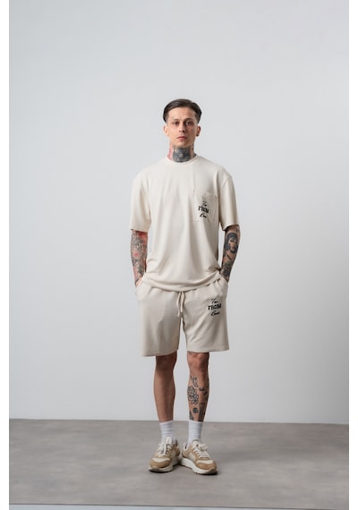 Erkek Far From Basic Baskılı Regular Fit T-shirt Şort Takım Bej