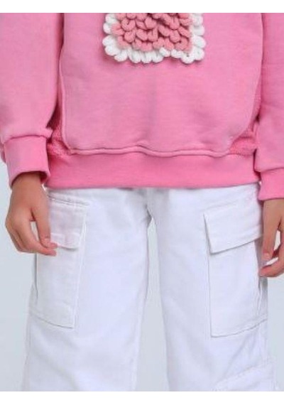 Kız Çocuk Parfüm Şişesi Örgü Detaylı Sweatshirt-14314 Pembe