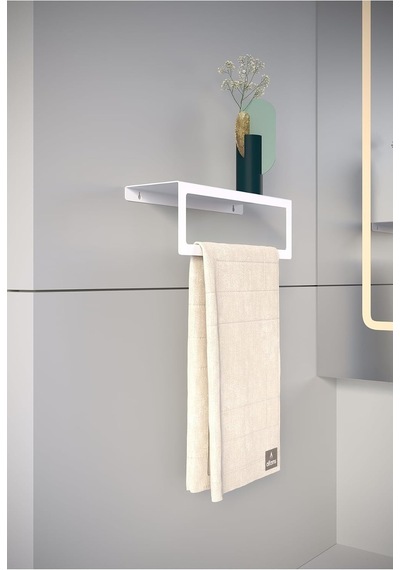 Metal Raflı Havlu Tutacağı Modern Raflı Duvar Tipi Banyo & Mutfak Havlu Askısı - Beyaz Diğer