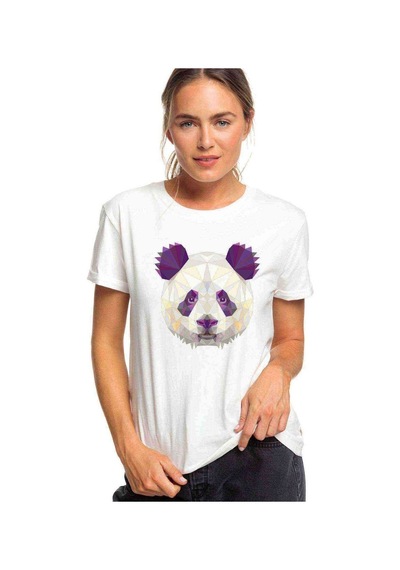 Polygonal Head Panda Baskılı Beyaz Kadın Tshirt