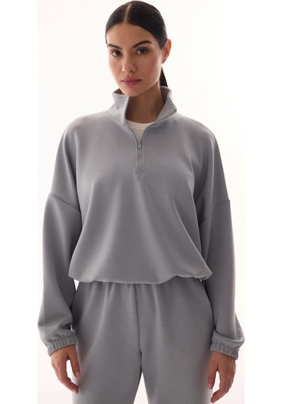 Penti Gri Silky Touch Dik Yaka Fermuarlı Crop Sweatshirt