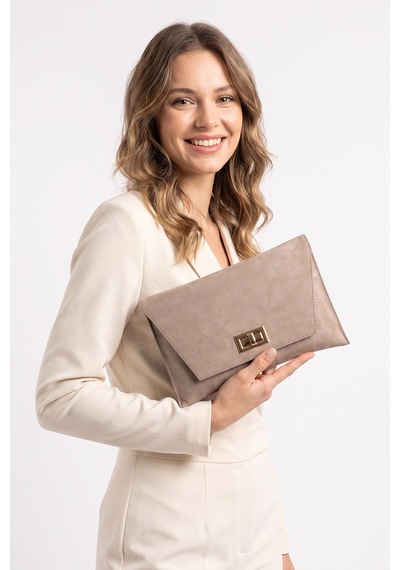 Maorı Vizon Süet Kadın Clutch Çanta