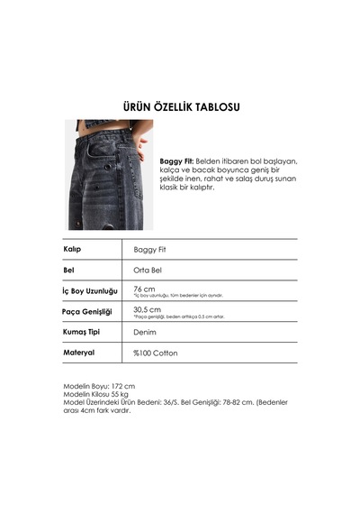 Itsbasic Kadın Koyu Füme 2s6-1 Baggy Fit Kuş Gözü Tasarım Denim Jean
